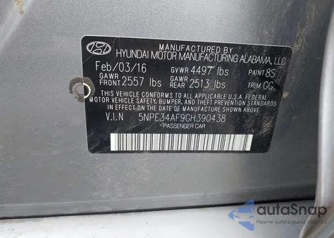 2016 Hyundai Sonata Sport/Limited из США, поврежденный, VIN 5NPE34AF9GH390438